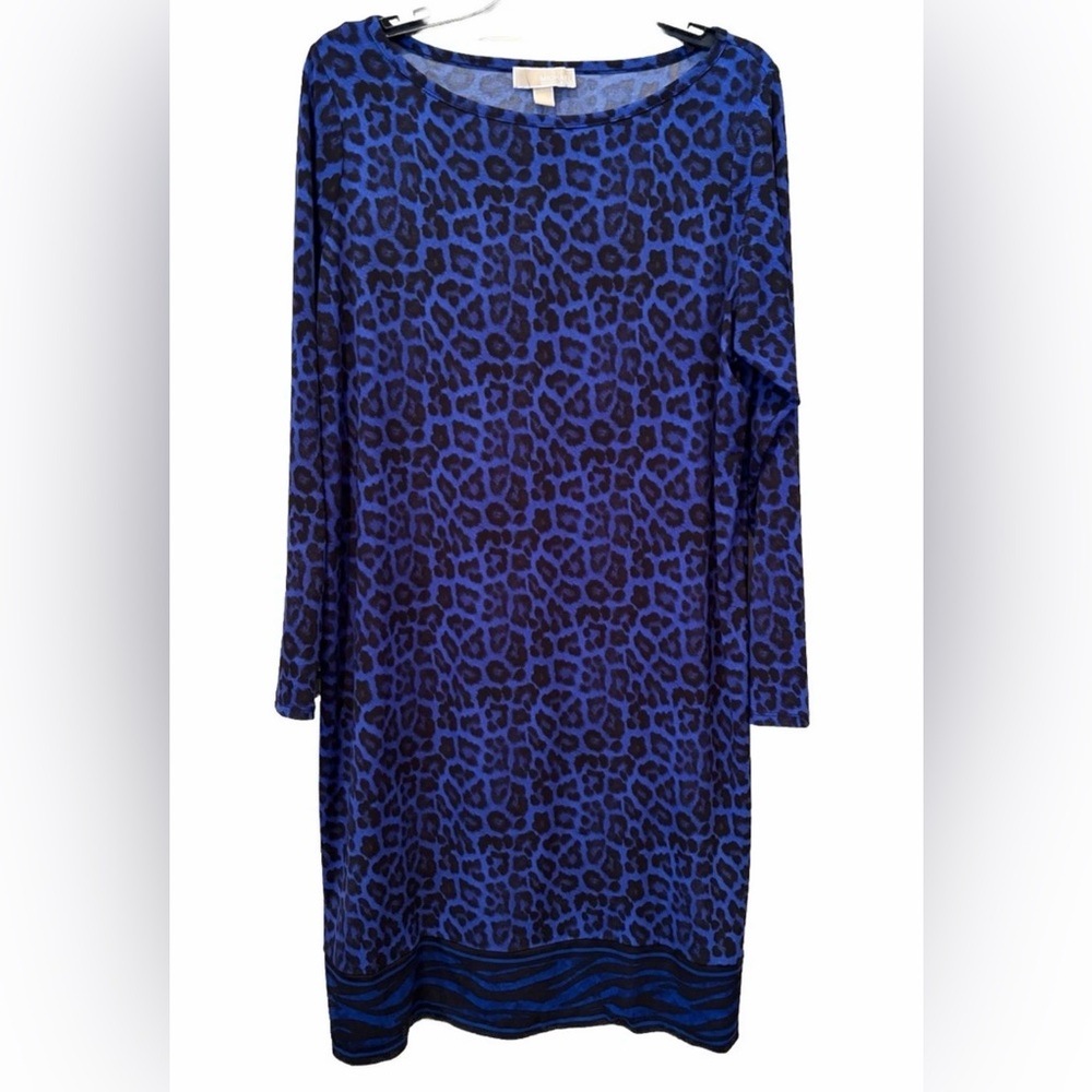 Michael Kors Blue and Black Leopard Print Dress Size 1X
